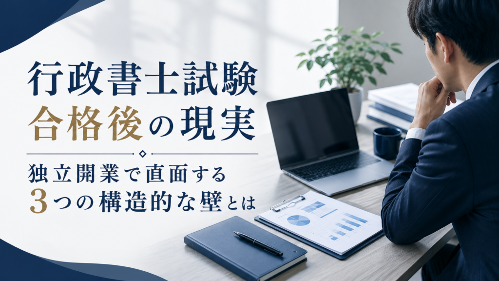 行政書士試験合格後に独立開業する際に直面する3つの構造的な壁について解説する記事のアイキャッチ画像